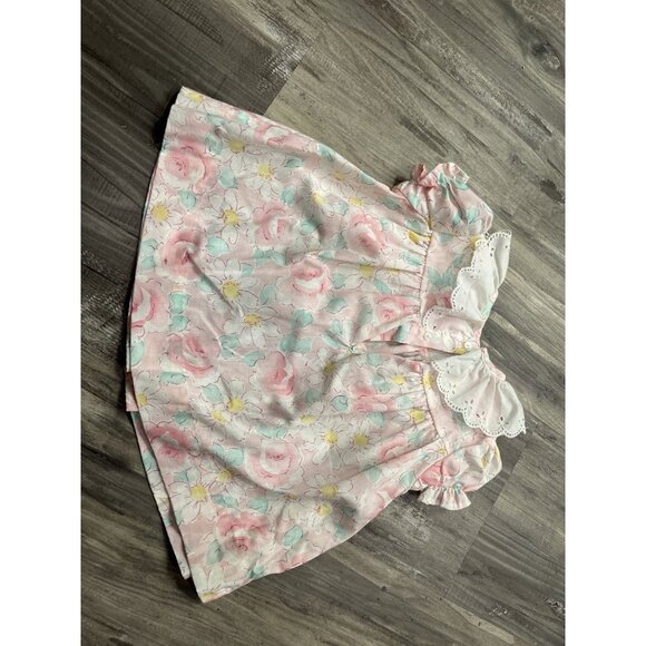 Vintage Girls Dress 12 Months Party Floral Pink Blue Bib Lace Flower 80s 90s - Picture 6 of 8